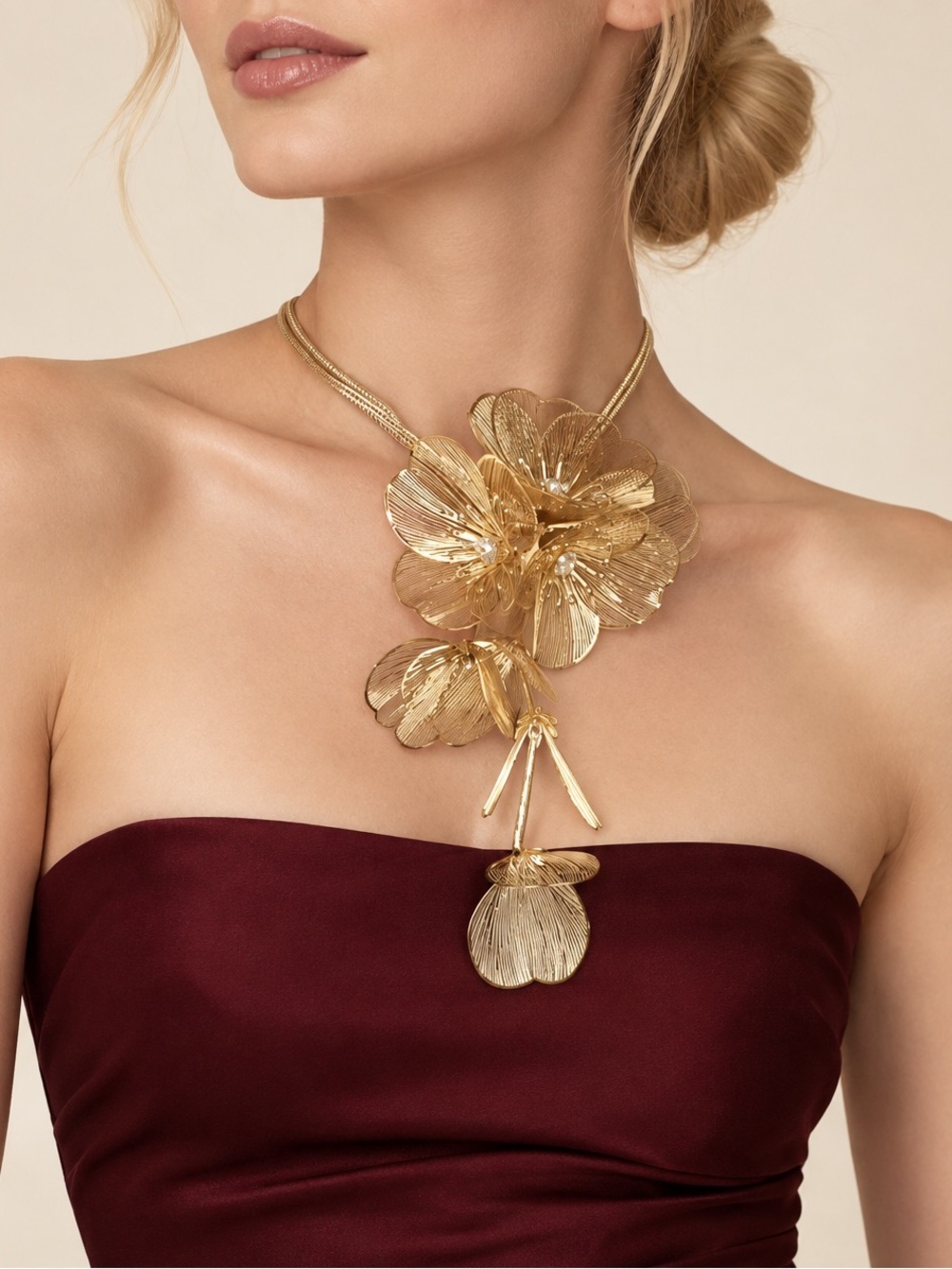 Kate Middleton Gold Famous Cascading Floral Necklace